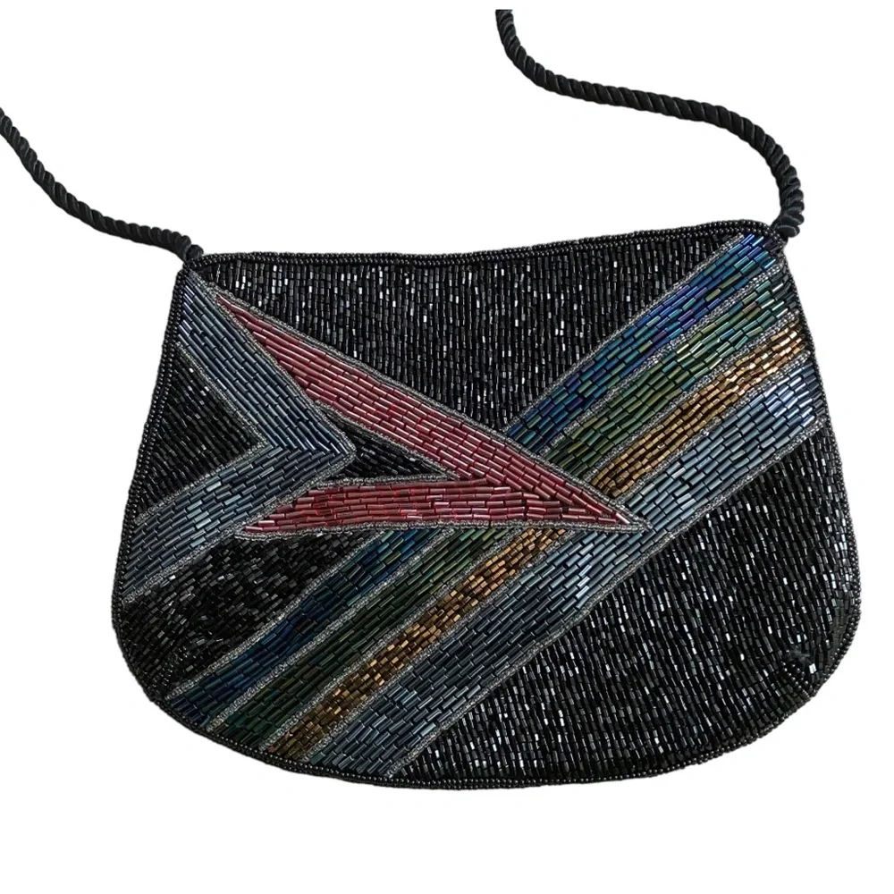 Vintage Beaded Crossbody Zip Up Purse